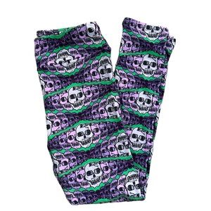 LulaRoe Colorful Skulls Leggings OS Purple Halloween Skeleton